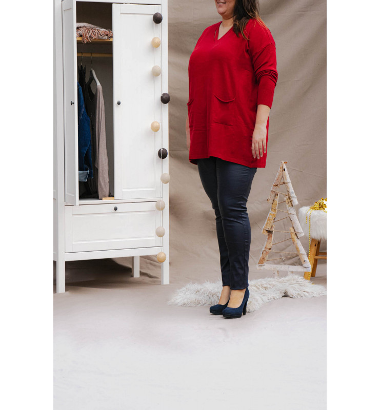 Pantalon enduit femme marine coté haut rouge Pantalon enduit femme marine coté haut rouge