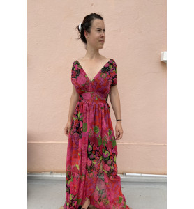 robe longue Morgan de toi avec le bas transparent a motif grosse fleur rose